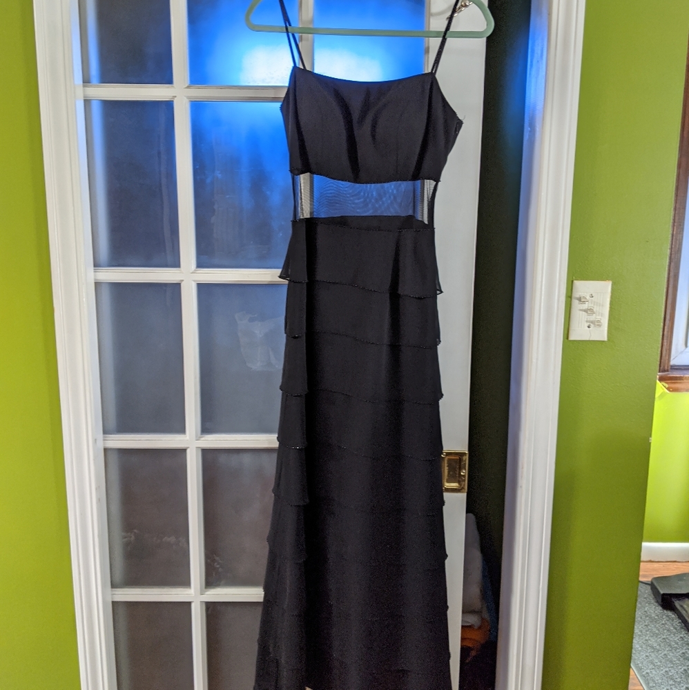 Nadine Beaded Layered Long Black Gown